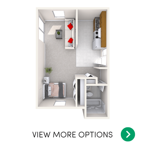 Studio apartment floor plan in East Lansing near Michigan State University